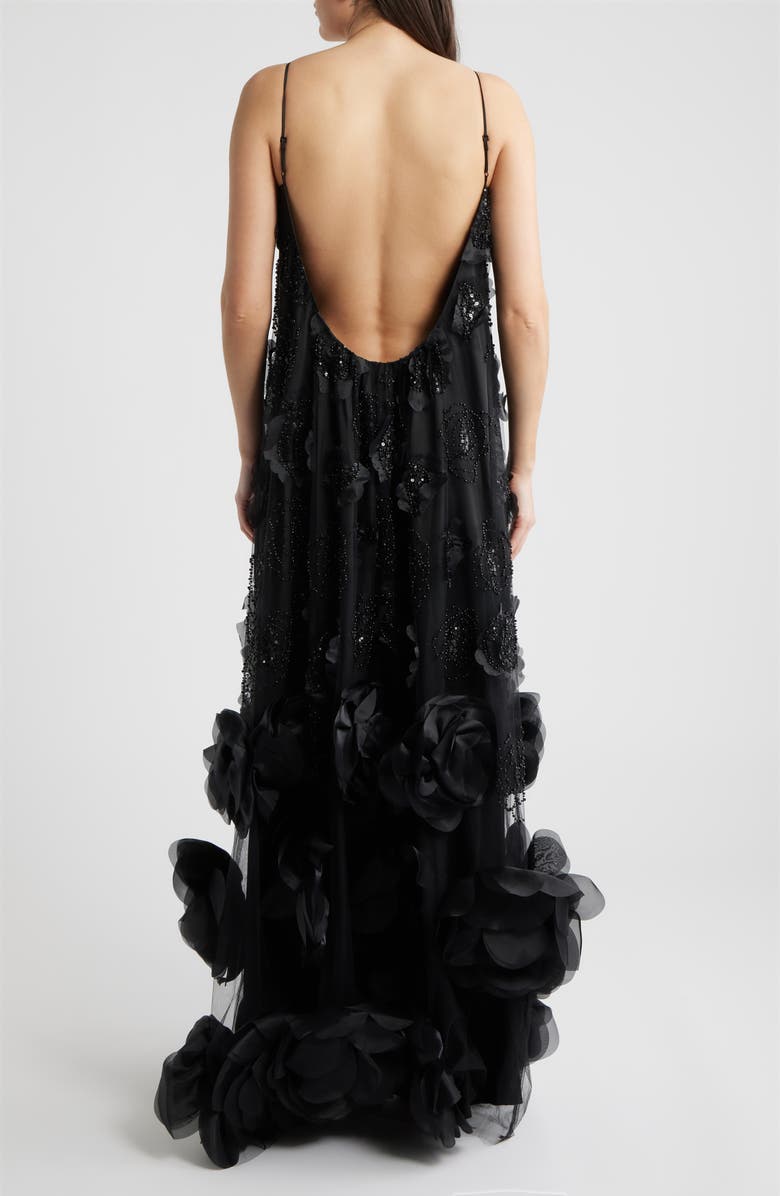 Delfi Collective Ivy Beaded Floral Sleeveless Gown, Alternate, color, Black