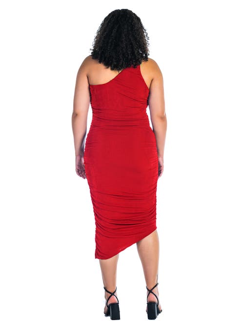 24seven Comfort Apparel One Shoulder Ruched Bodycon Dress In Red