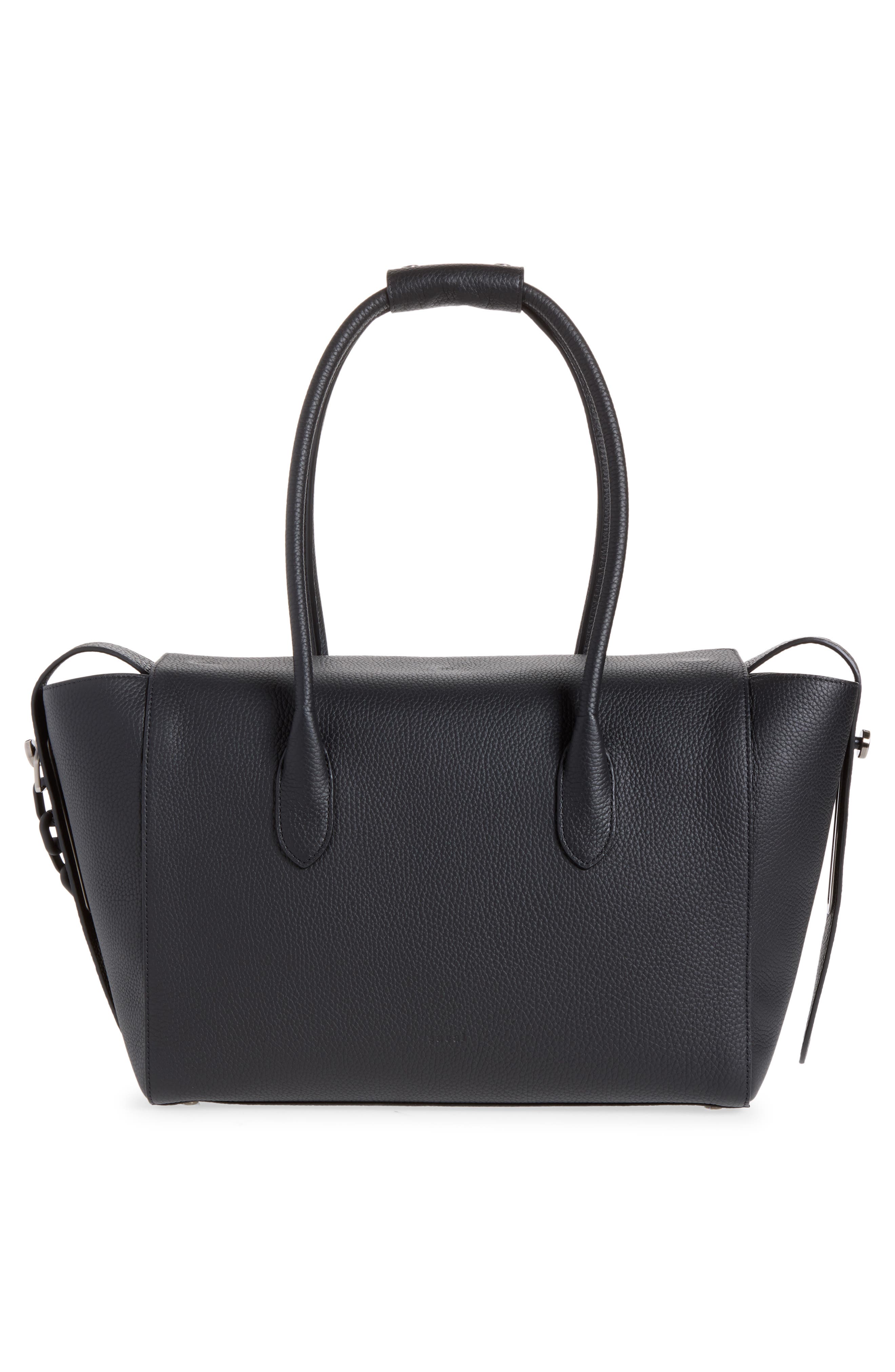 Lock Leather Shoulder Bag, Alternate, color, BLACK