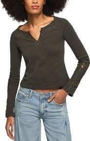 Lucky Brand Lace Trim Notch Neck Rib Henley