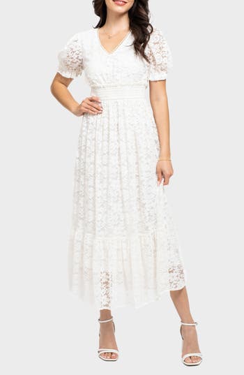 August Sky Floral Lace Midi Dress