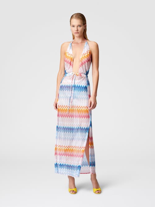 Shop Missoni Long Cover-up Dress In Zig Zag Lamé Viscose Blend In Multicoloured