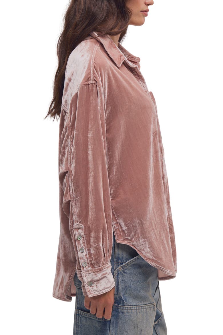 Lexi Velvet Button Down Shirt, Alternate, color, DUSTY HIMALAYAN