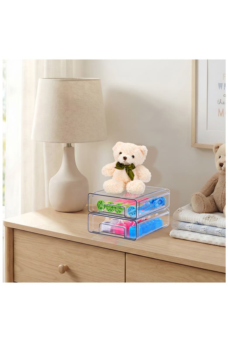 Set of 4 Medium Stackable Drawers, Alternate, color, CLEAR
