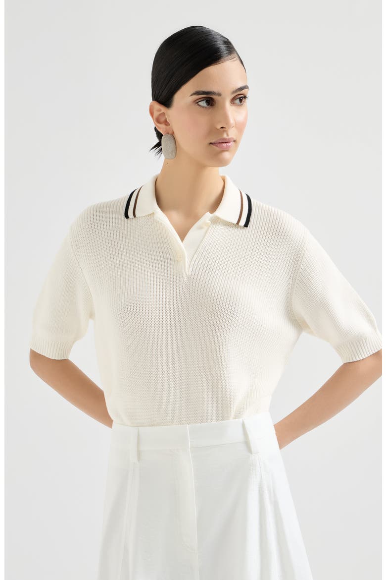 Rib knit polo, Main, color, White