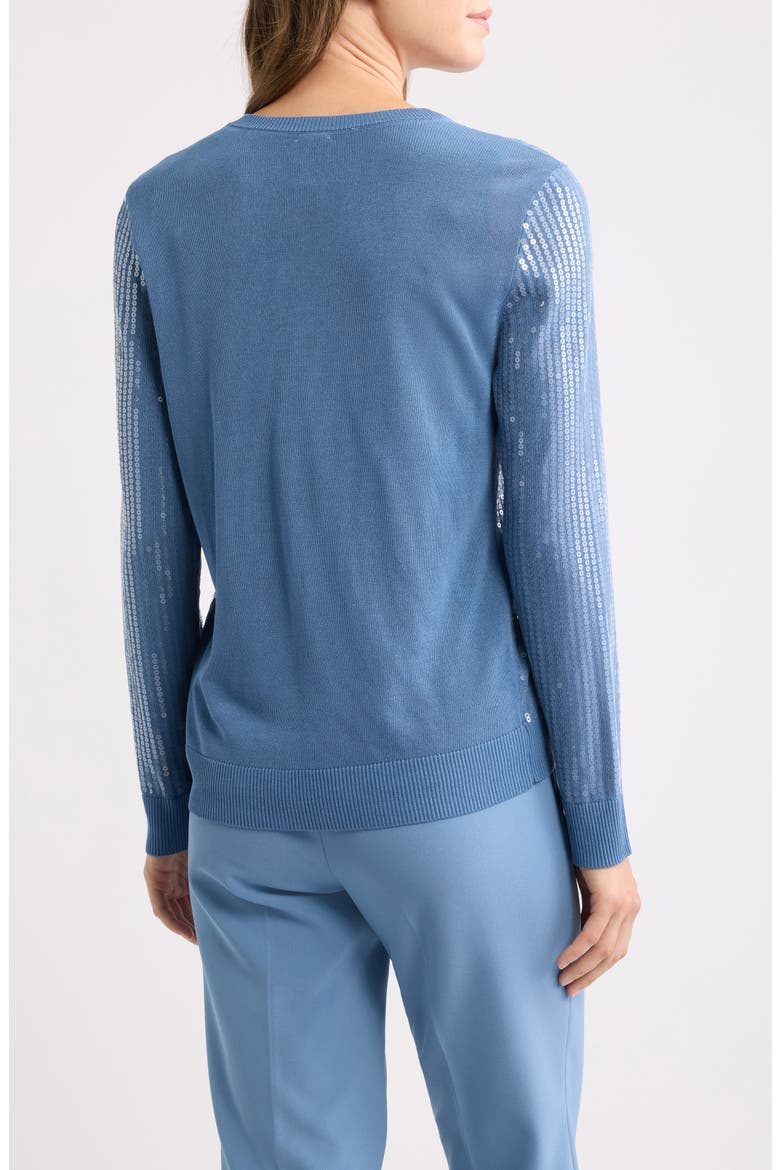Sequin Metallic Stripe Crewneck Cardigan, Alternate, color, DUTCH BLUE