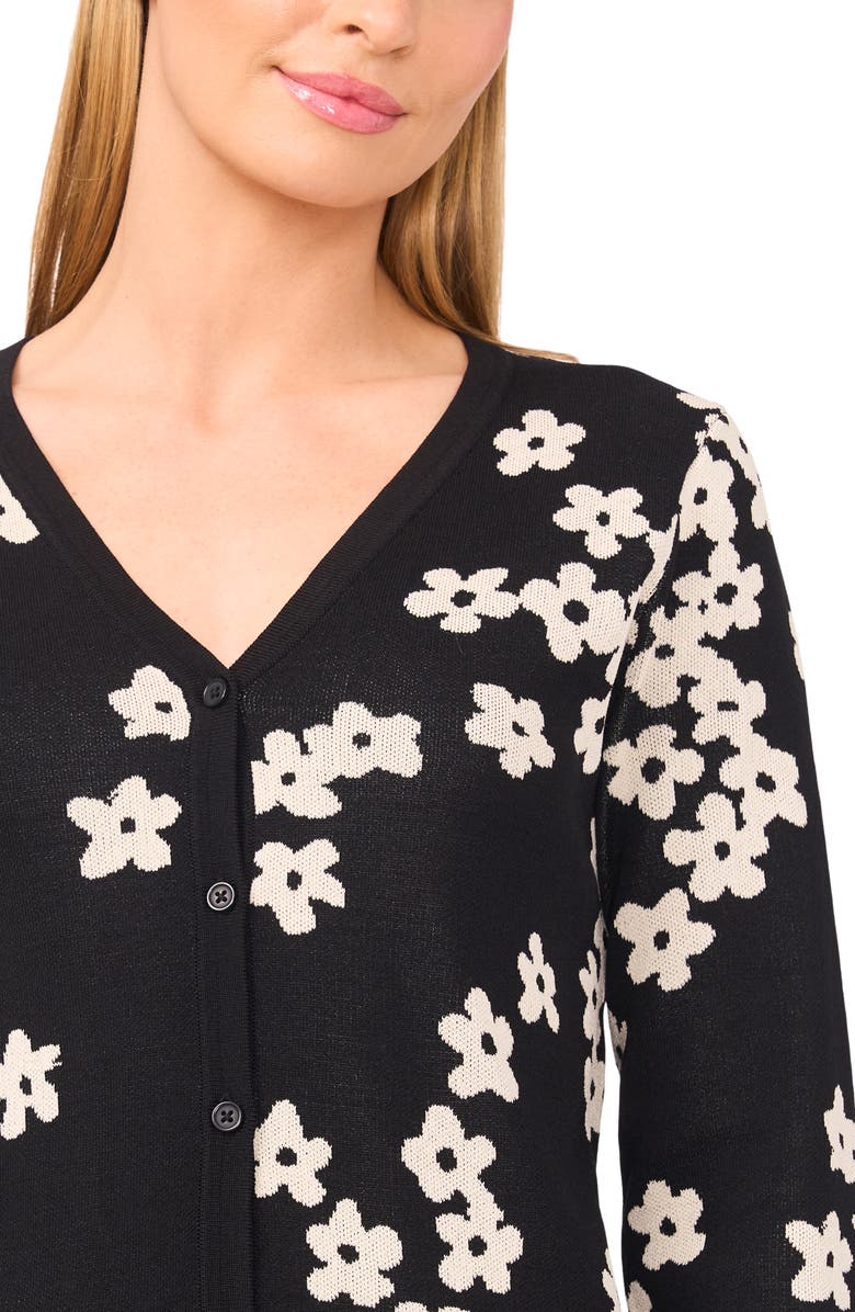 CeCe Flower Jacquard Cardigan, Alternate, color, Rich Black