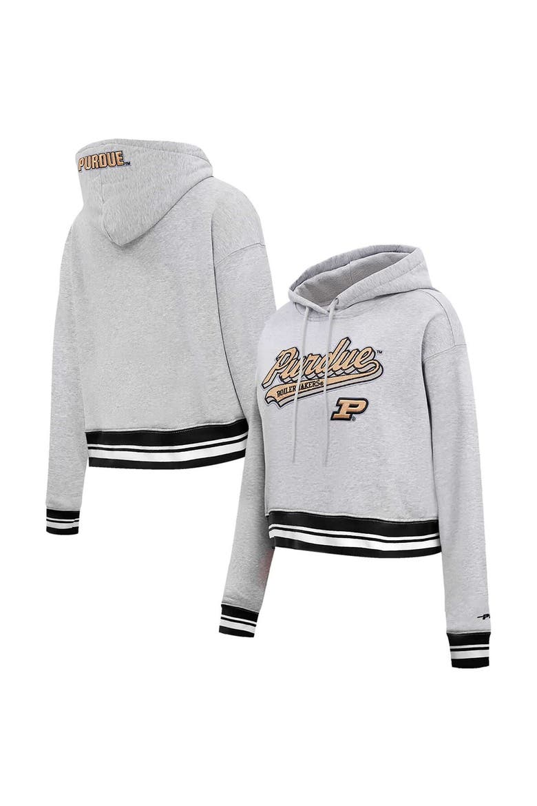Women's Pro Standard Heather Gray Purdue Boilermakers Script Tail Fleece Cropped Pullover Hoodie, Main, color, Heather Gray