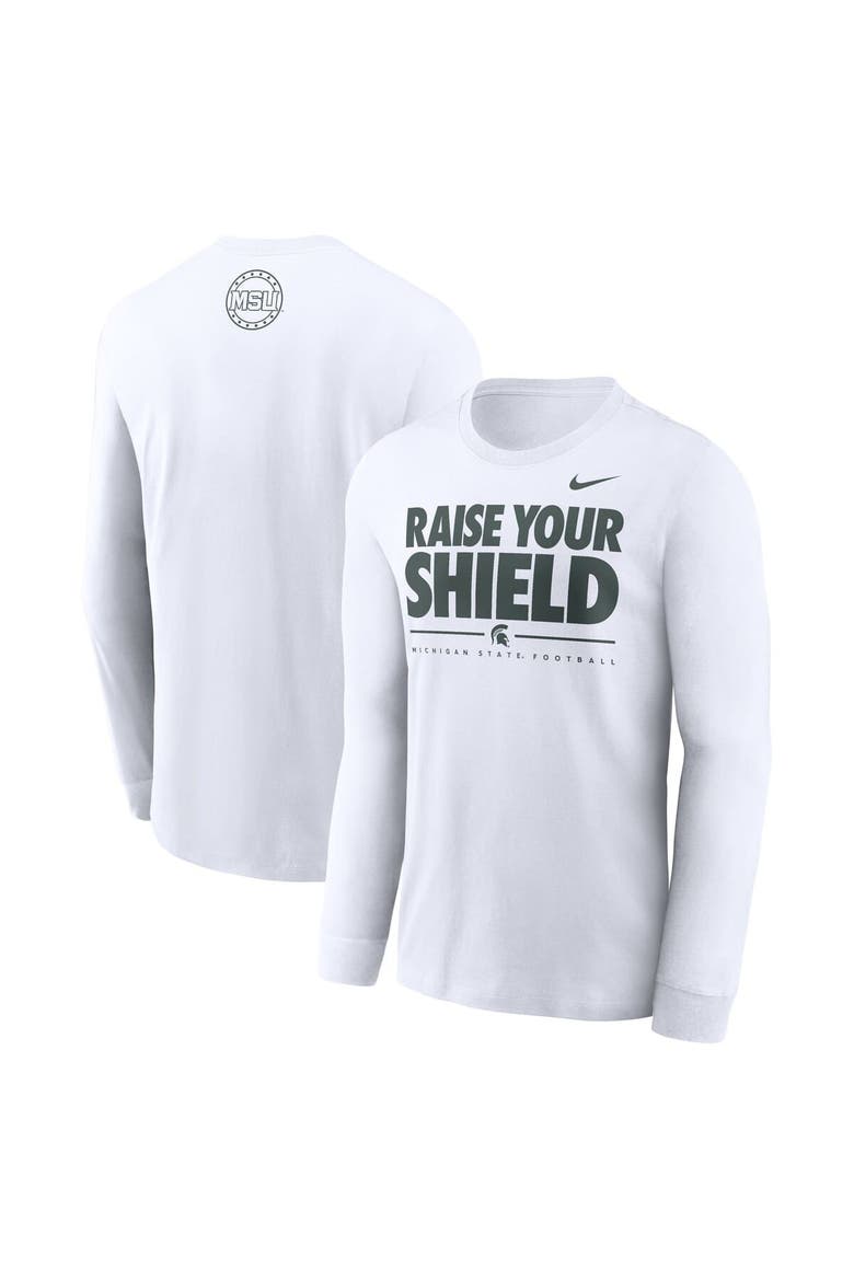 Men's Nike White Michigan State Spartans 2025 Football Fan Raise Your Shield Long Sleeve T-Shirt, Main, color, White