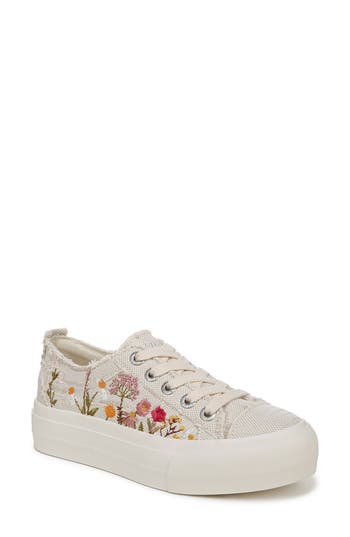 Blowfish Malibu Women's Sadie-sun Embroidered Lace Up Platform Sneakers In Cream Multi Embroidery Fabric