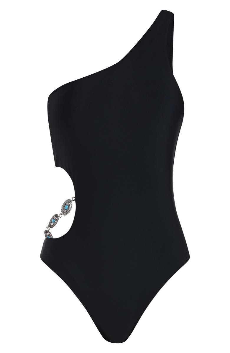 L'AGENCE Ava Cutout Chain One-Shoulder One-Piece Swimsuit, Alternate, color, Black