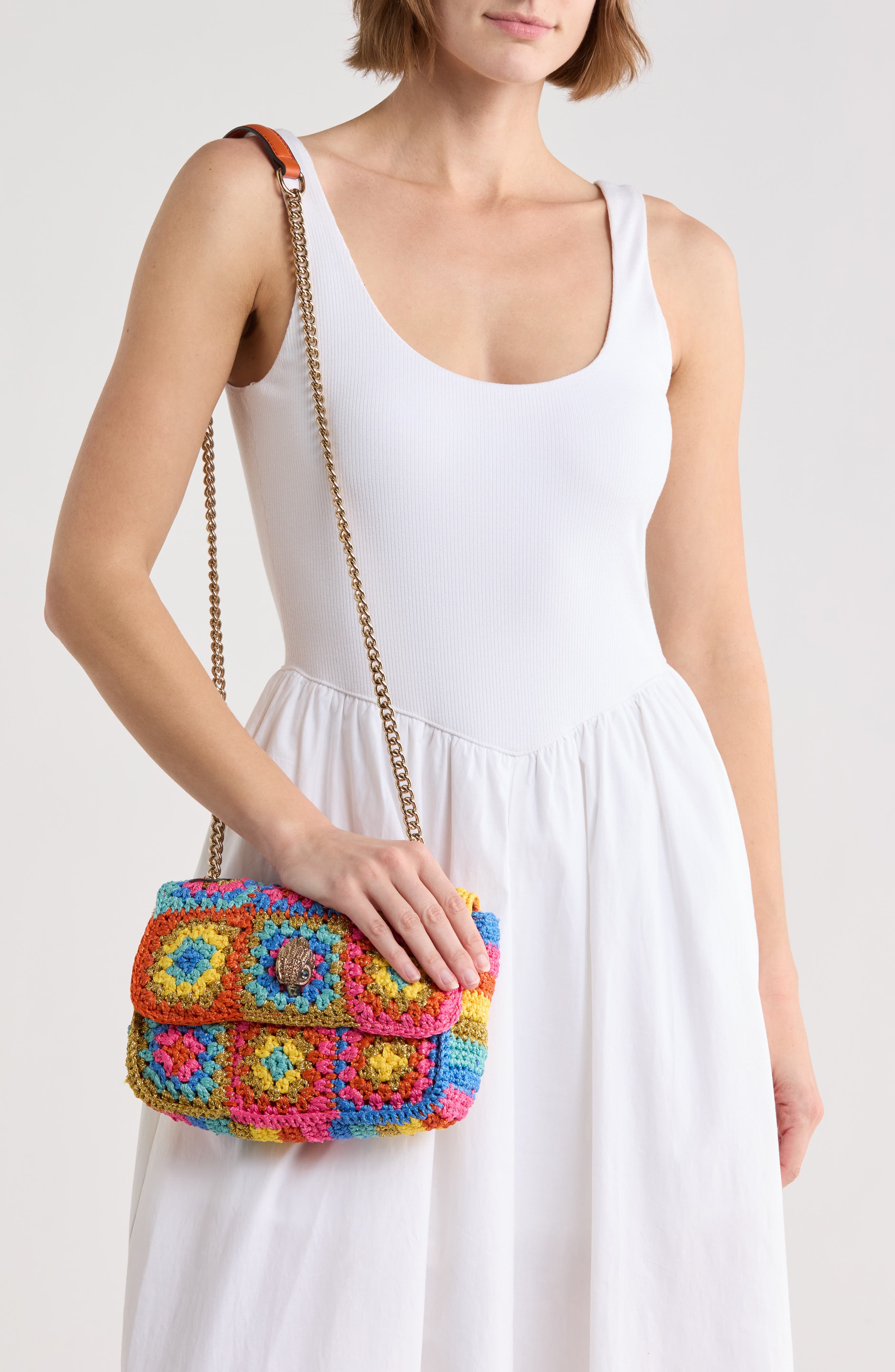 Kurt Geiger London Medium Kensington Crochet Crossbody Bag, Alternate, color, Aqua Multi