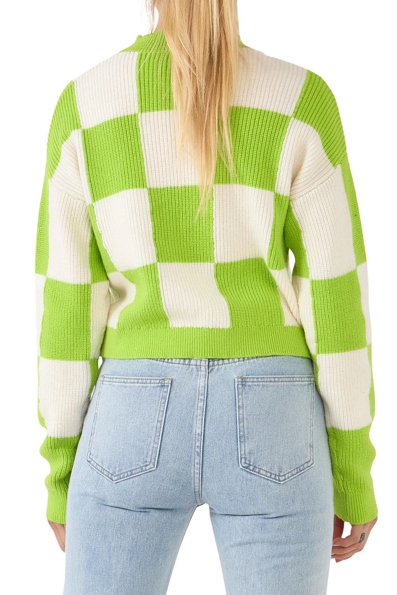 Checkerboard Cotton Blend Crewneck Sweater, Alternate, color, GREEN/ WHITE