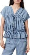 AllSaints Remy Gathered Tie Front Denim Top