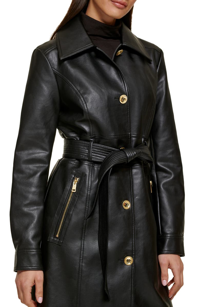 GUESS Faux Leather Belted Trench Coat, Alternate, color,