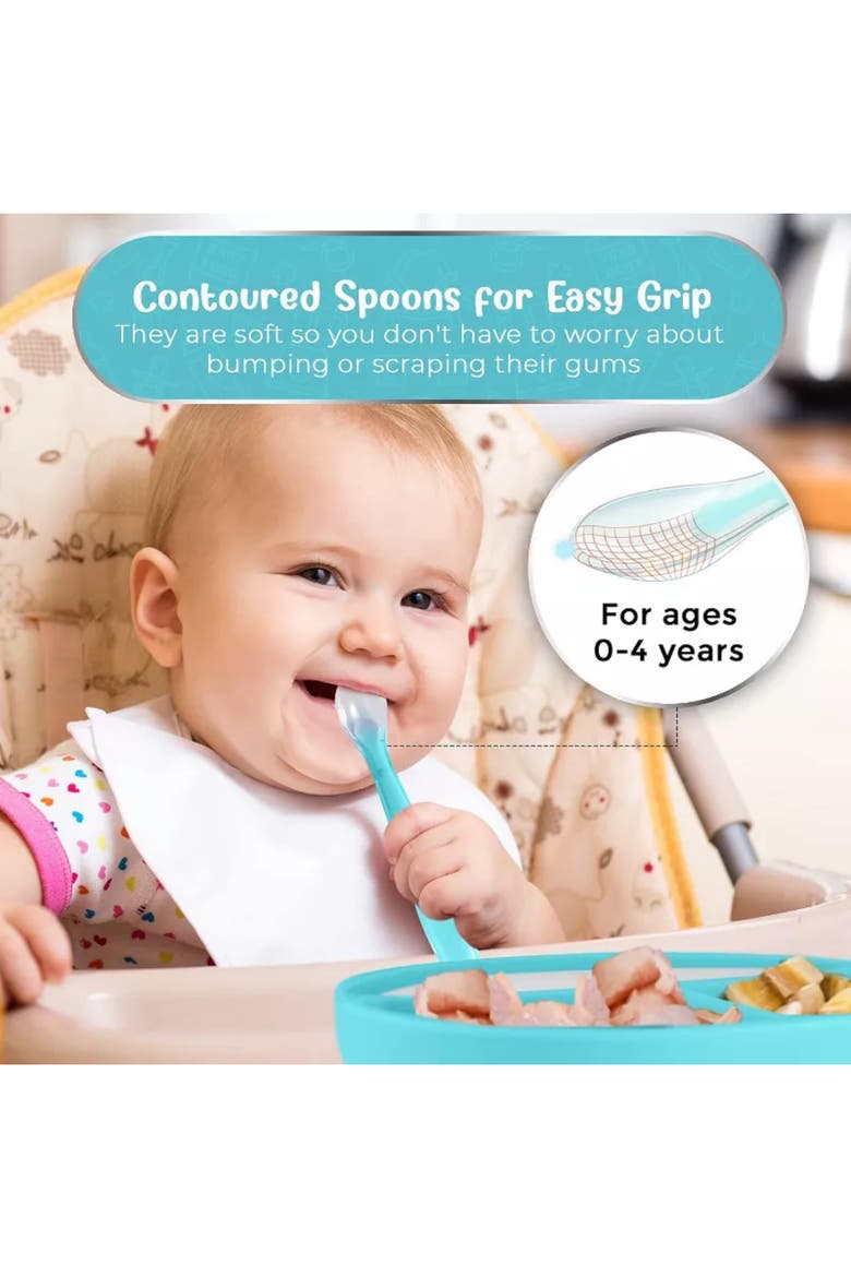 Silicone Suction Divided Plate and Spoon Toddler Training Self Feeding Set, Alternate, color, Blue