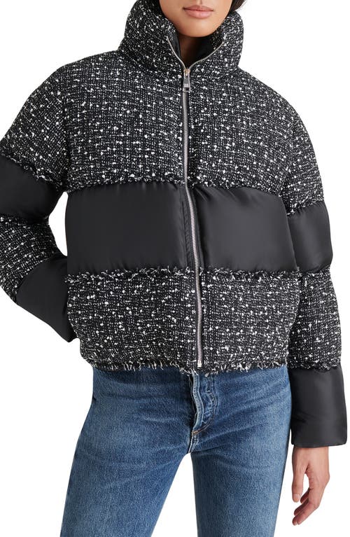 Steve Madden Women's Snowdrop Tweed-mix Puffer Jacket In Black
