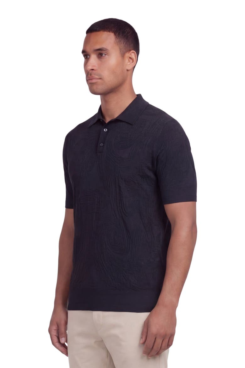 Mens Jacquard Linen Cotton Polo, Alternate, color, Black