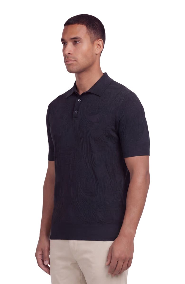 Lords of Harlech Mens Jacquard Linen Cotton Polo, Alternate, color, Black