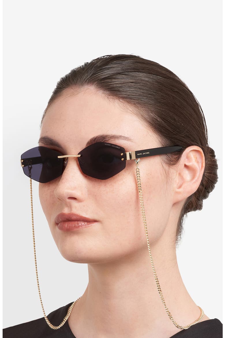 57mm Geometric Sunglasses with Chain, Alternate, color, GOLD BLACK/ GREY