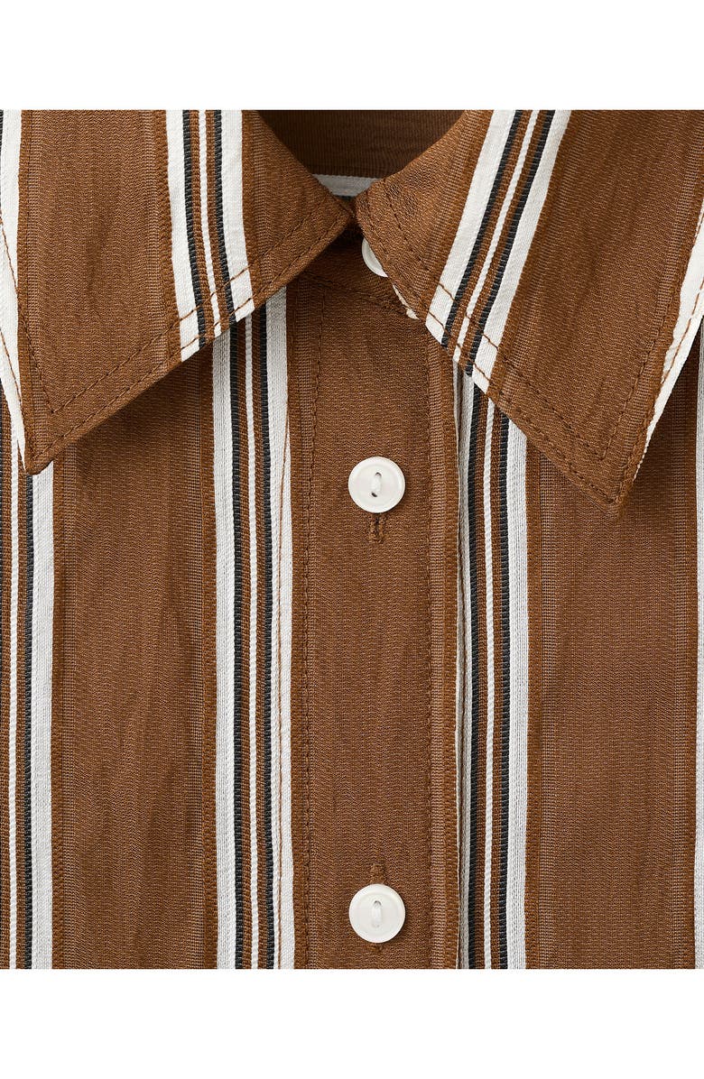 MANGO Stripe Straight Button-Up Shirt, Alternate, color, Brown