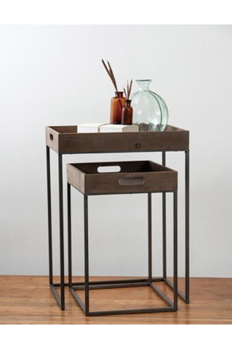 Square Tray Table Set of 2, Main, color, Brown