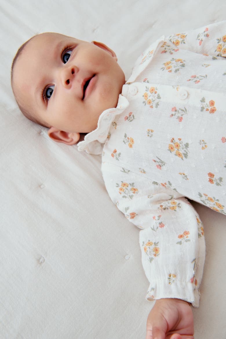 Cotton Muslin Romper Suit, Alternate, color, Cream/Floral
