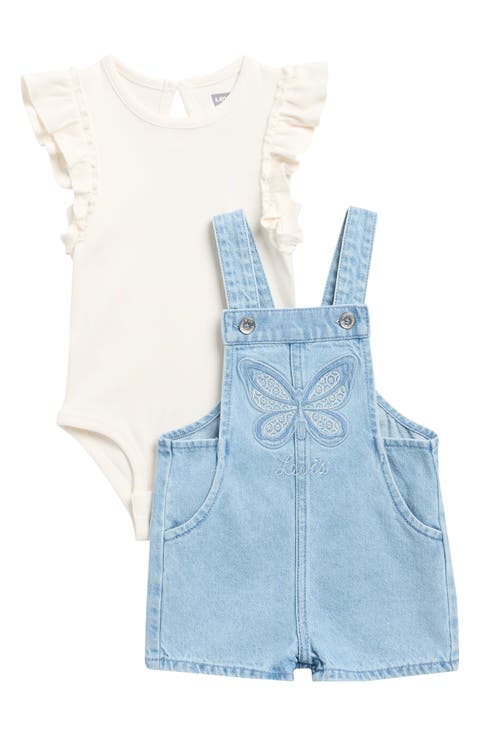 Ruffle Bodysuit & Butterfly Patch Overalls Set (Baby)
