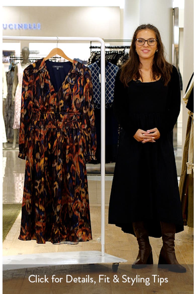Ikat Long Sleeve Stretch Satin Midi Dress video