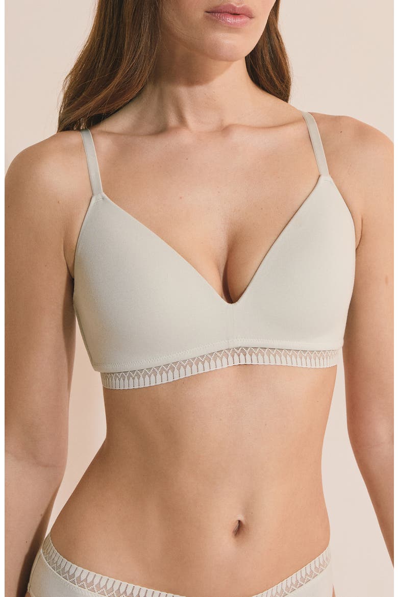Happily Wireless Stretch Cotton Triangle Bra, Main, color, ANISE