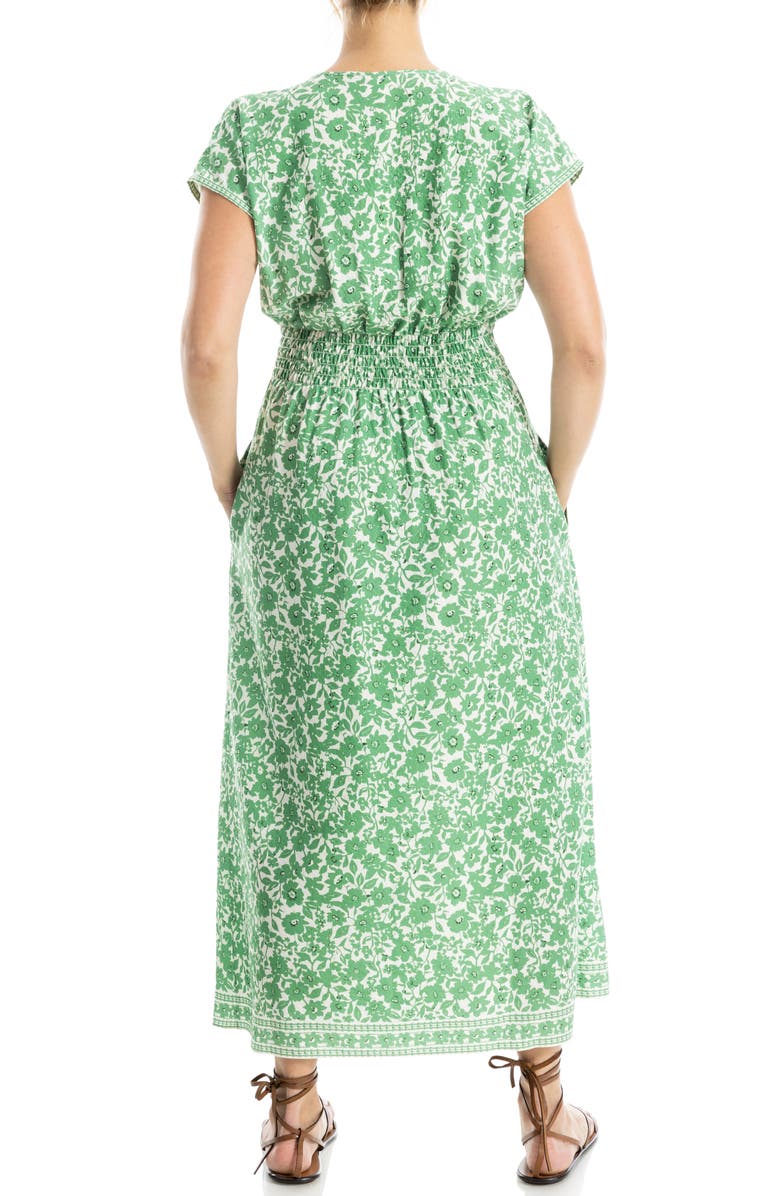 MAX STUDIO Cap Sleeve Tucked Waist Maxi Dress, Alternate, color, Cream/ Leaf