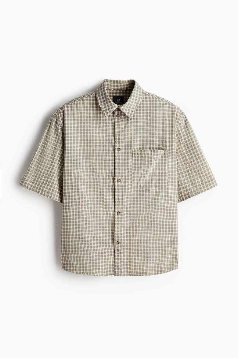 Relaxed Fit Short-sleeved Cotton Shirt, Main, color, Khaki green/checked