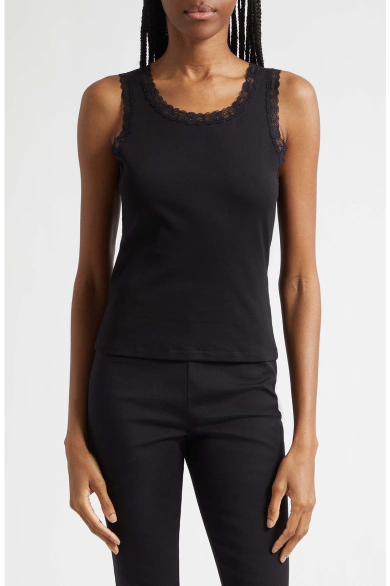 Roberta Lace Trim Cotton Tank, Main, color, BLACK