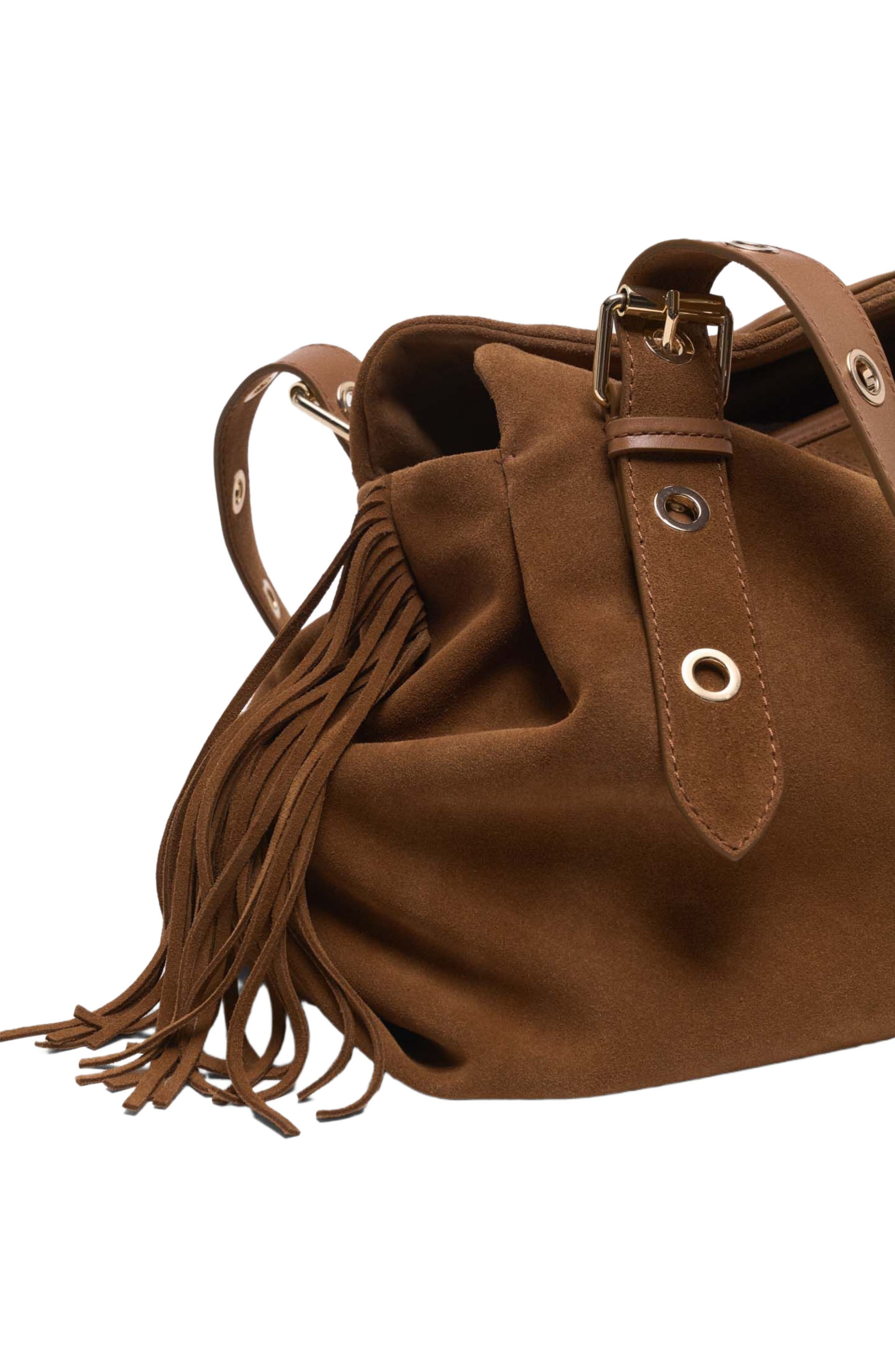 maje Suede Miss M XL bag, Alternate, color, Camel