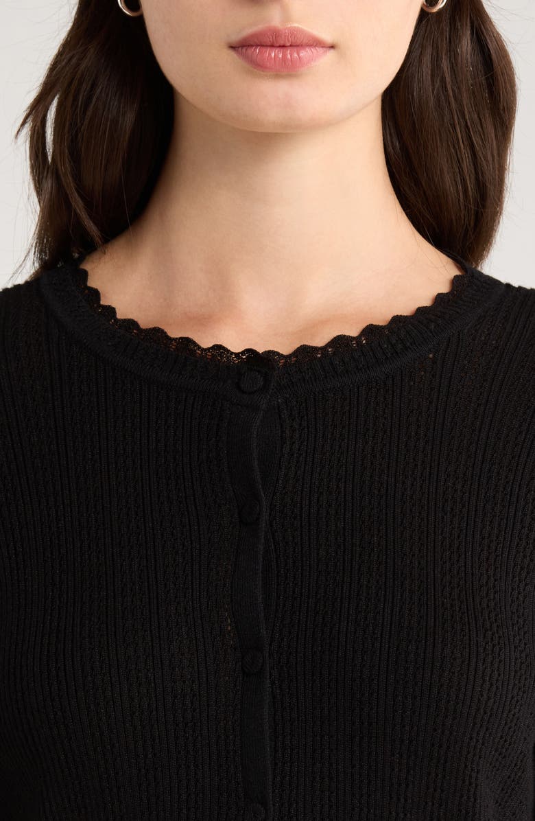 CeCe Pointelle Cardigan, Alternate, color, Rich Black