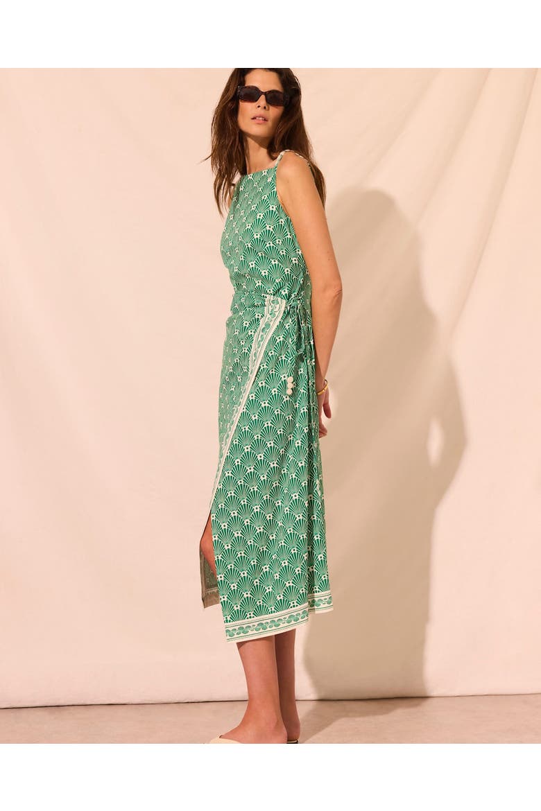 Linen Blend Square Neck Midi Dress, Alternate, color, Green