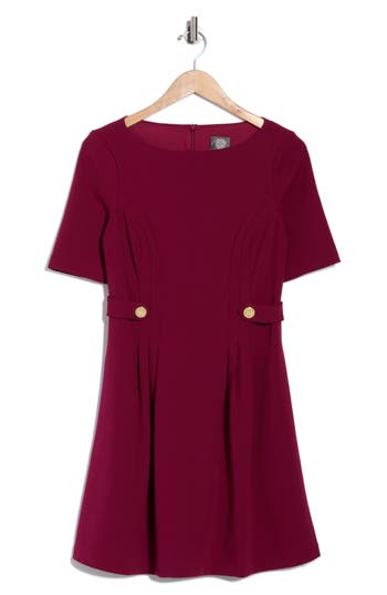 Vince Camuto Elbow Length Sleeve Scuba Crepe Fit & Flare Dress In Burgundy
