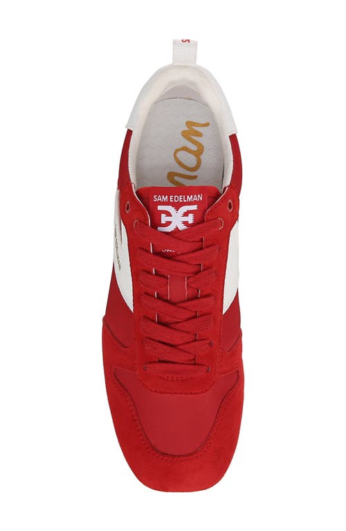 Sam Edelman Zaria Lace Up Sneaker Red Suede In Red/white