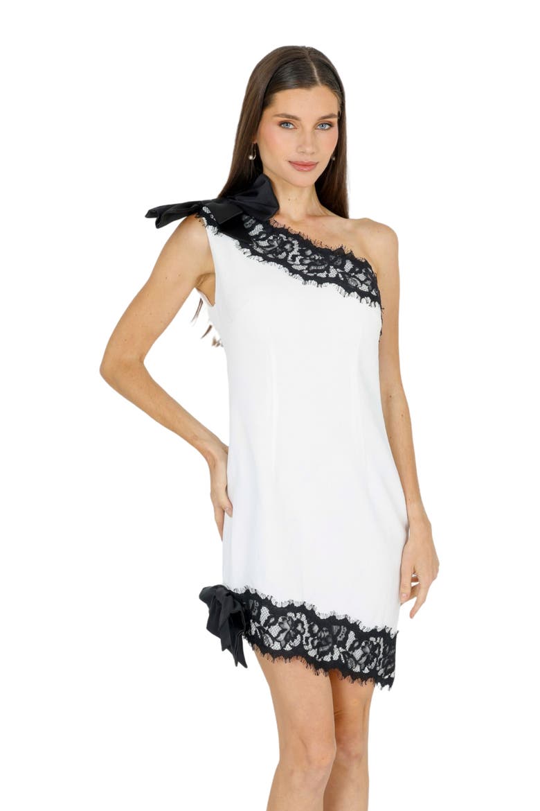 Zeena One Shoulder Lace Mini Dress, Alternate, color, BLACK