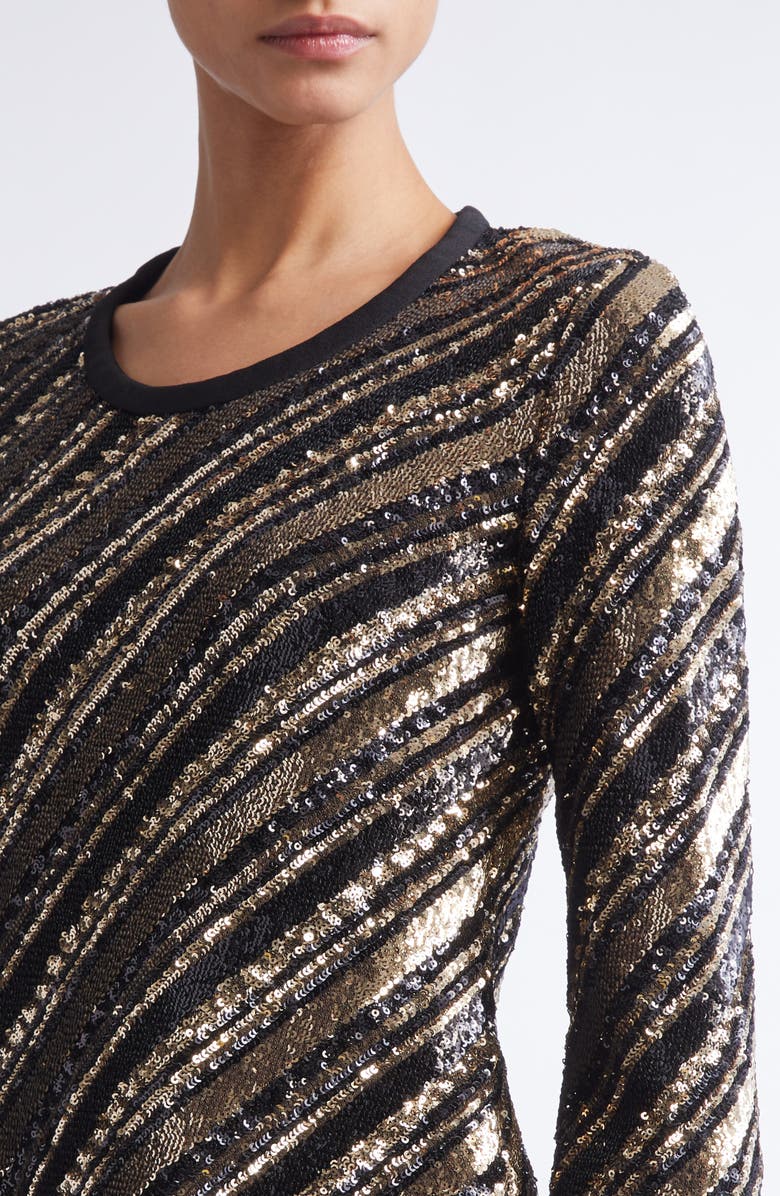 Giambattista Valli Stripe Sequin Long Sleeve Top, Alternate, color, Black/ Gold