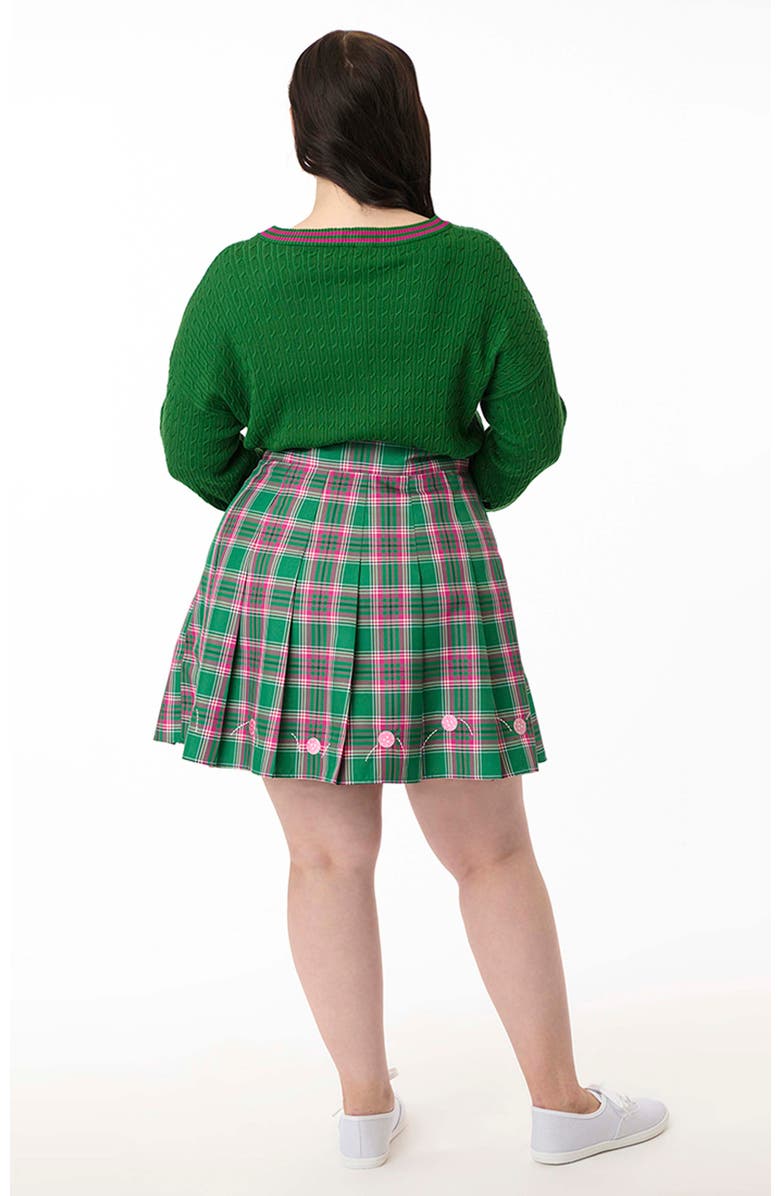 Smak Parlour Plus Size Pleated Mini Skirt, Alternate, color, Green Plaid