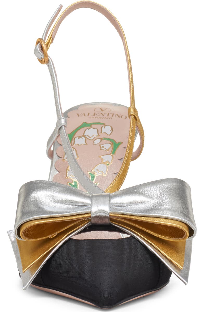 Valentino Garavani Bowow Pointed Toe Slingback Pump, Alternate, color, Black/ Silver