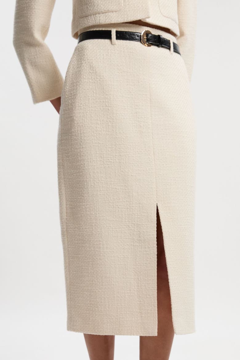 Tweed Belted Pencil Skirt, Main, color, Cream
