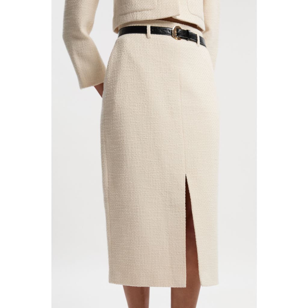 Karen Millen Tweed Belted Pencil Skirt In Neutral