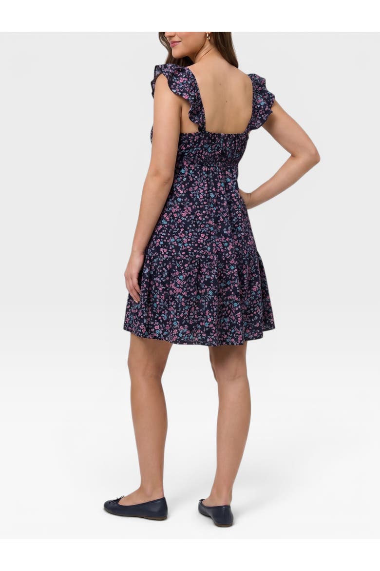 V Neck Flutter Sleeve Tiered Mini Dress, Alternate, color, Black Floral