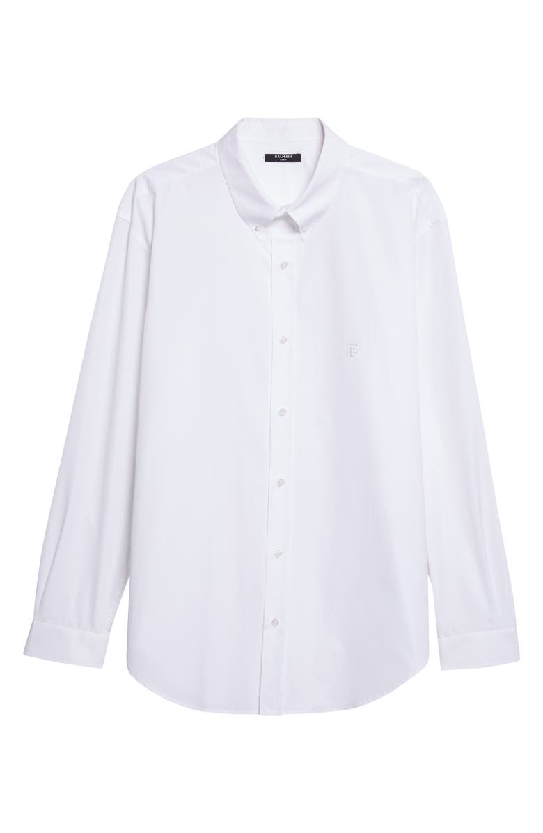 Balmain Cotton Poplin Button-Down Shirt, Main, color, Optical White