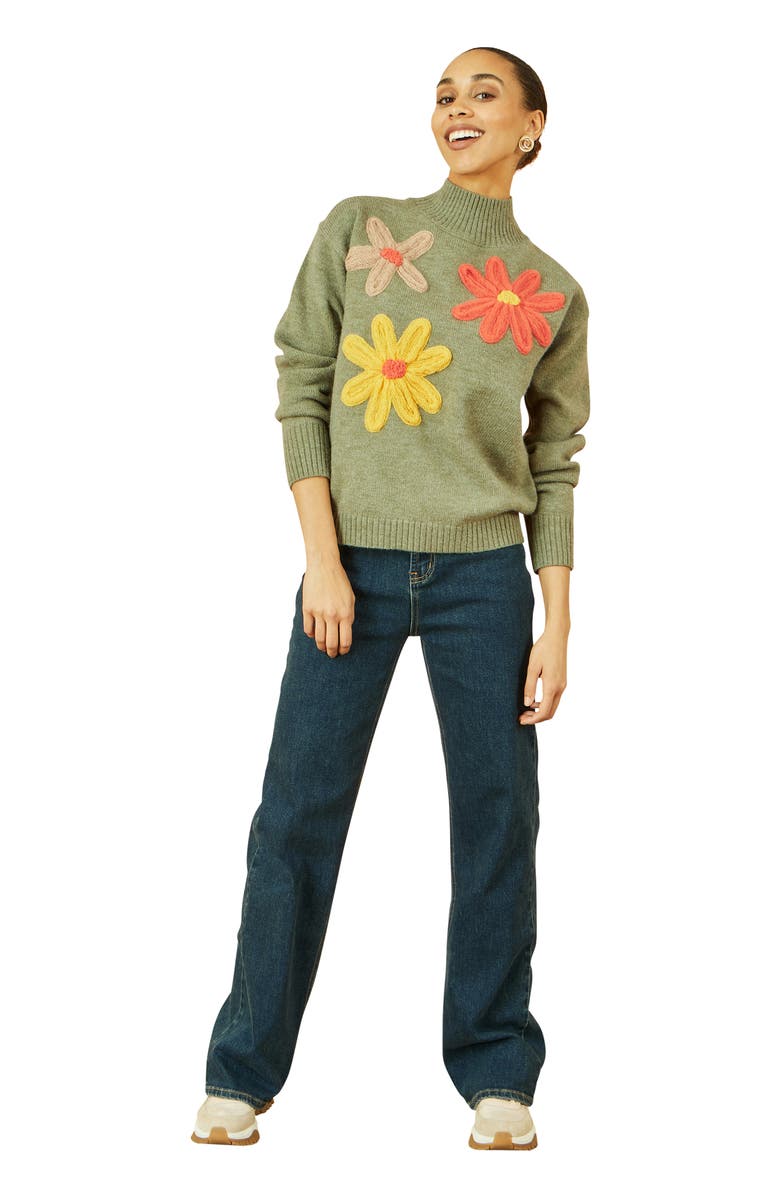 Yumi Floral Detail High Neck Knit Sweater, Main, color,