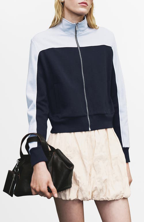 Mango Two-tone Zip Front Jacket In Blue