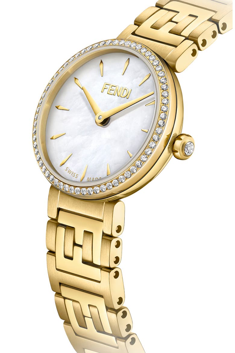Forever Fendi Diamond Bracelet Watch, 19mm, Alternate, color, GOLD/ WHITE MOP/ GOLD