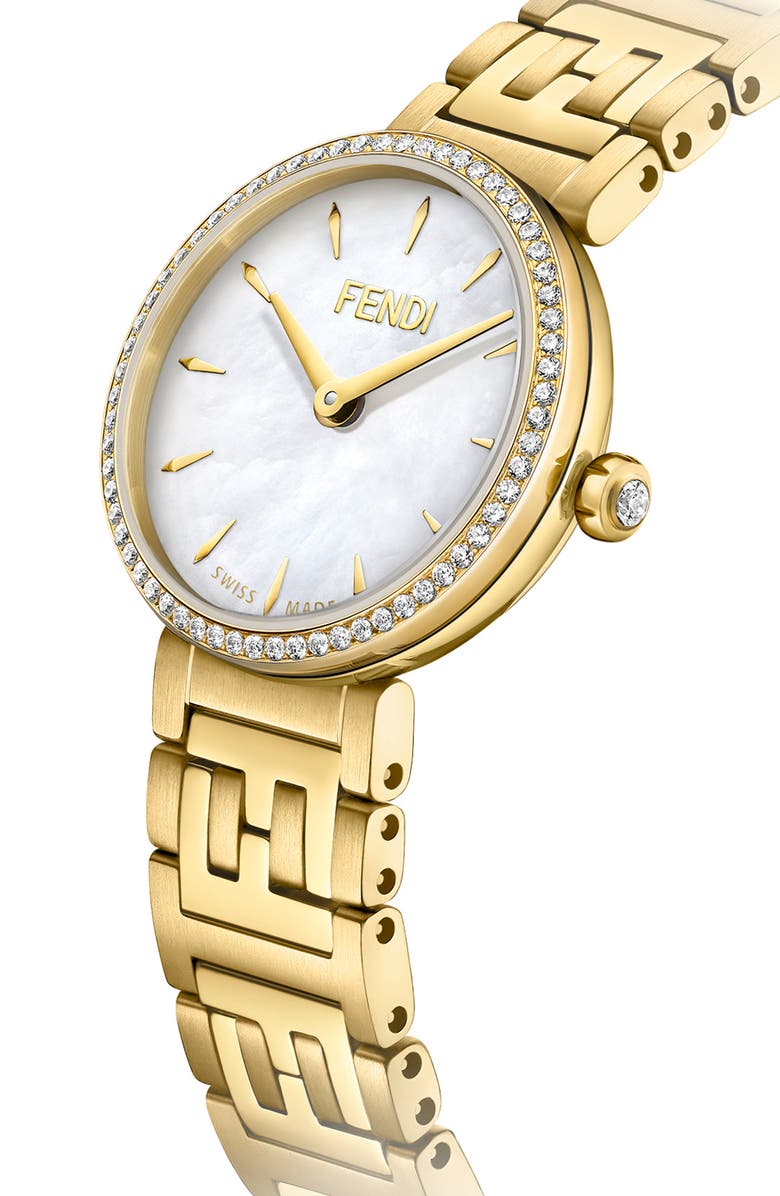 Fendi Forever Fendi Diamond Bracelet Watch, 19mm, Alternate, color, Gold/ White Mop/ Gold